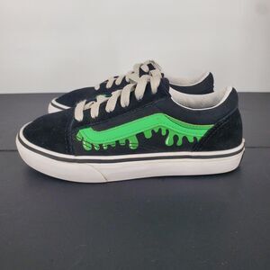 Vans Old Skool Shoes Youth Size 3.5 Black Green Drip Slime Low Top Sneakers